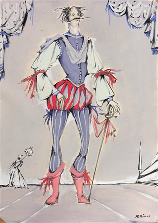 Nicola Ricci BOZZETTO PER COSTUME TEATRALE tempera e gouache su carta, cm...