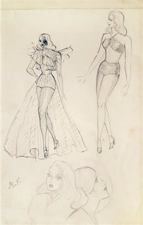 Ignoto STUDIO PER LINGERIE matita e china su carta, cm 24,3x15,5 sigla...