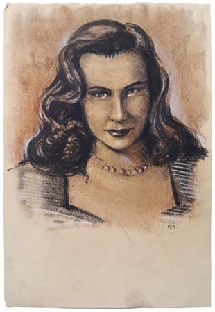 Ignoto RITRATTO FEMMINILE tecnica mista su carta, cm 30x20 sigla eseguita...