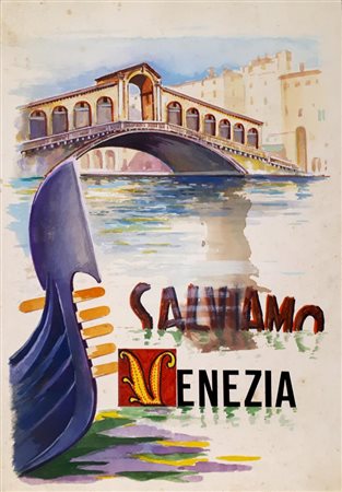 Anonimo BOZZETTO PER CARTOLINA COMMEMORATIVA tecnica mista su carta, cm 22x15...