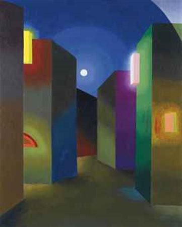 Salvo (N. 1947) Luci e luna firmato e datato Salvo 86 (sul retro) olio su...