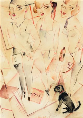 ALBERTO MANFREDI (1930-2001) - Tre modelle con il cane, 1994