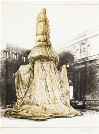 CHRISTO (1935)
Wrapped monument to Leonardo (project for Piazza della Scala, Milano), 1971
