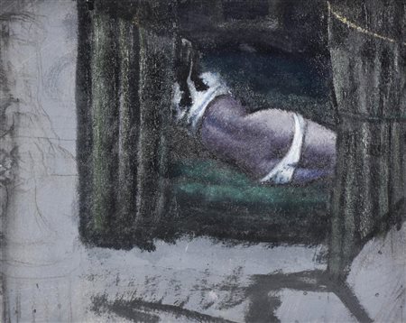 Enrico Allimandi PENSIERO EROTICO olio su cartone telato, cm 33x41 eseguito...