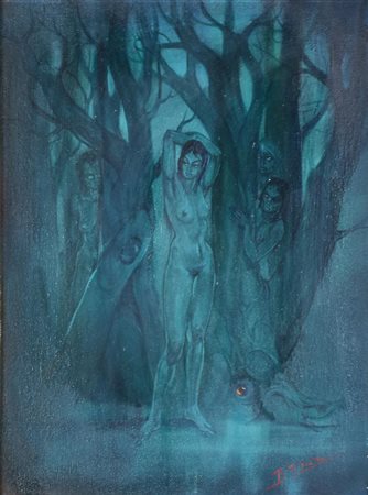 Mario D'Elia INVIDIA olio su tela, cm 40x30 sul fronte: firma sul retro:...