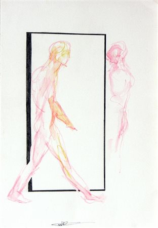 Cristiano Quagliozzi FIGURE tecnica mista su carta, cm 36x25 firmato sul...