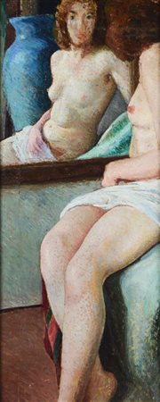 Anonimo RITRATTO FEMMINILE olio su tela applicata su cartone, cm 70x32