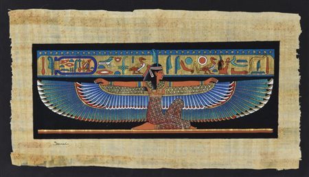 Ignoto PAPIRO EGIZIANO tecnica mista su papiro, cm 26x47 sul fronte: firma