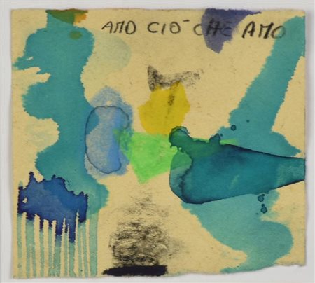 Emilio D'Elia AMO CIò CHE AMO tecnica mista su carta, cm 7,5x8 titolato