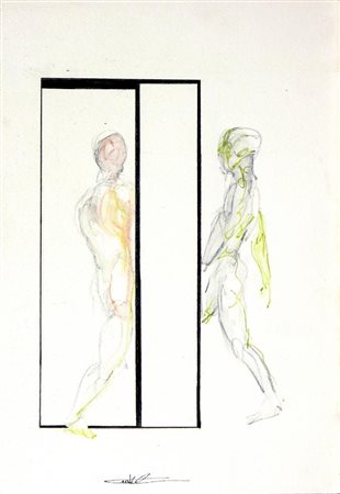 Cristiano Quagliozzi FIGURE tecnica mista su carta, cm 36x25 firmato sul...