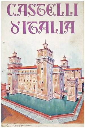 Anonimo CASTELLO DI FERRARA tempera su cartoncino telato, cm 16x11 titolato...