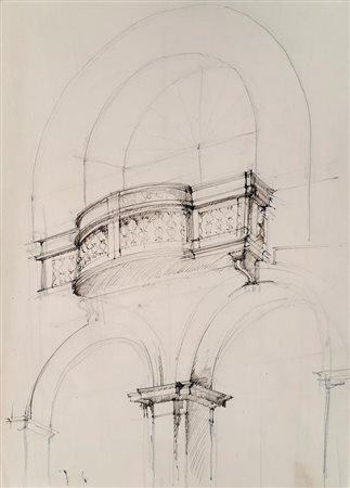 Ignoto STUDIO DI ELEMENTI ARCHITETTONICI inchiostro marrone e grafite su...