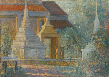 GALILEO CHINI 1873-1956 VECCHIO CIMITERO DI SAM PHAYA oil on canvas. Executed...