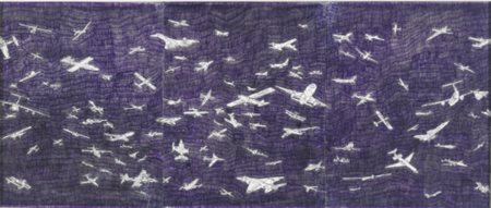 ALIGHIERO BOETTI 1940 - 1994 AEREI blue ballpoint pen on paper laid on canvas...