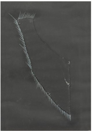 MARIO MERZ 1925 - 2003 NOTTURNO collage, glass and chalk on black cardboard....