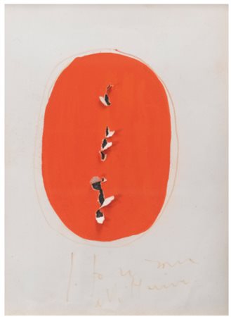 LUCIO FONTANA 1899 - 1968 CONCETTO SPAZIALE signed and dedicated, red...