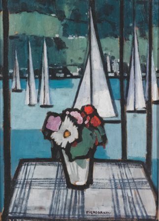 FELICE CASORATI 1883-1963 FINESTRA SUL LAGO signed, signed and inscribed on...