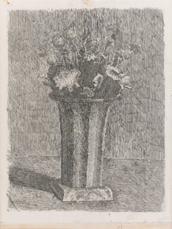 GIORGIO MORANDI 1890 - 1964 VASO A STRISCE CON FIORI signed, numbered 29/60...
