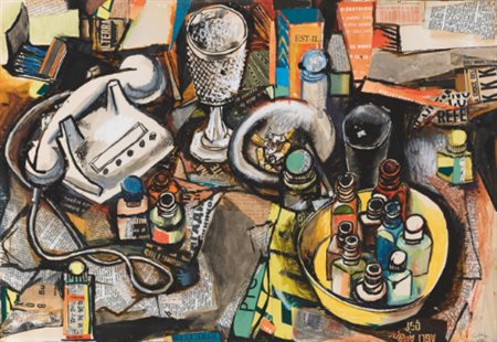 RENATO GUTTUSO 1912-1987 TAVOLO DI LAVORO signed and dated 64, gouache and...