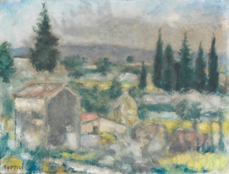 ARDENGO SOFFICI 1879 - 1964 CAMPAGNA TOSCANA signed, oil on canvasboard....