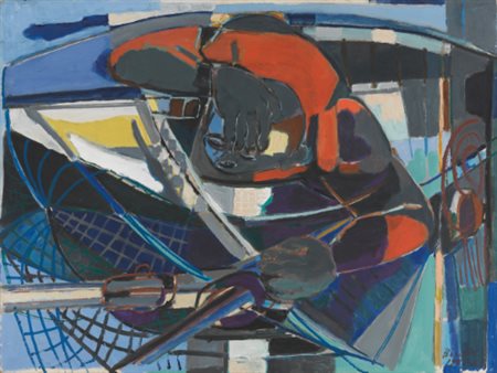 RENATO BIROLLI 1905 - 1959 PESCATORE CHE TIRA LA RETE signed and dated...