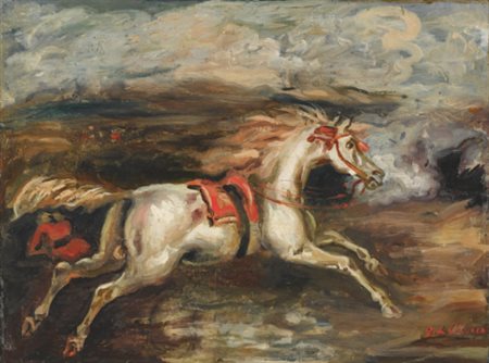 GIORGIO DE CHIRICO 1888 - 1978 CAVALLO FUGGENTE signed, oil on panel....