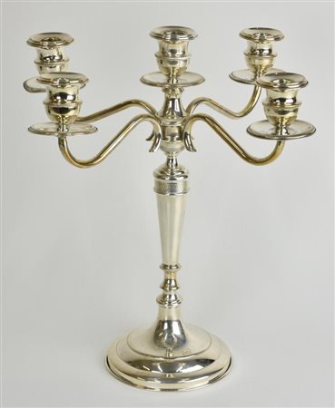 CANDELABRO A CINQUE FIAMME IN ARGENTO STERLING 925 gr 394 circa alt. cm 35