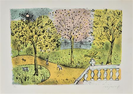 Franco Rognoni PARCO CITTADINO litografia su carta, cm 50x70 esemplare VI su...