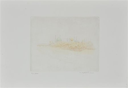 P. Castaldi CITTA' ORIENTALE incisione su carta, cm 35x50 (lastra cm 20x25)...