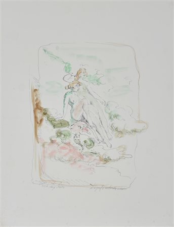 Luigi Pretin COMPOSIZIONE litografia colorata a mano su carta, cm 70x50...