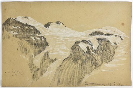 Edoardo Rubino PAESAGGIO ALPINO tecnica mista su carta, cm 27x37,5 firma,...