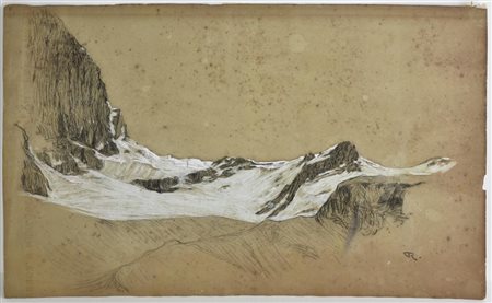 Edoardo Rubino GHIACCIAIO ALPINO tecnica mista su carta, cm 32x48 sigla...