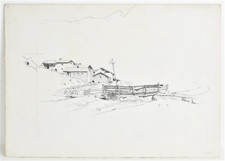 Edoardo Rubino CASOLARI DI GRESSONEY china su carta, cm 25x32,5 sigla...