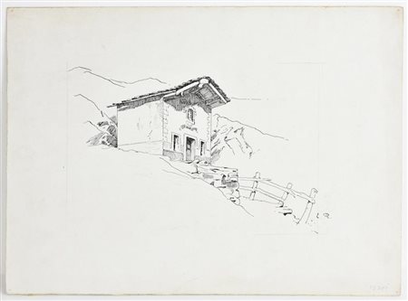 Edoardo Rubino LA CHIESETTA DI DUSSERRAILLES china su carta, cm 25x32,5 sigla...