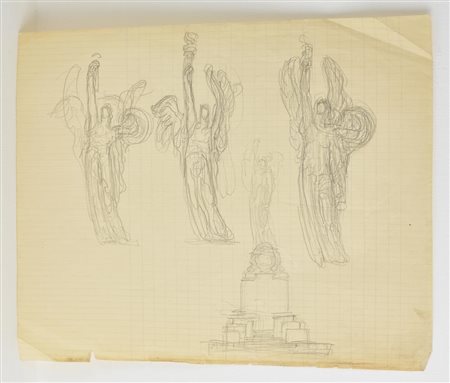 Edoardo Rubino FARO DELLA VITTORIA matita su carta, cm 31x21 schizzo...