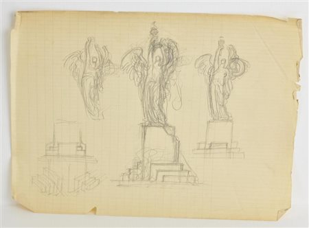 Edoardo Rubino FARO DELLA VITTORIA matita su carta, cm 22x28 schizzo...