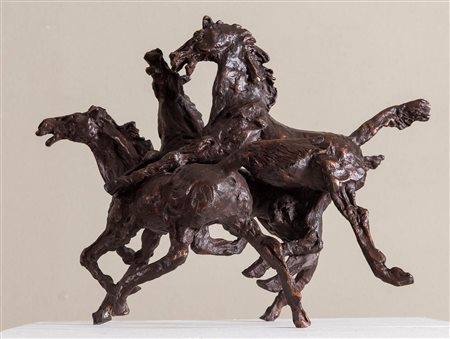 AUGUSTO MURER (Falcade 1922 - Padova 1985). 'Tre cavalli imbizzarriti',1980....