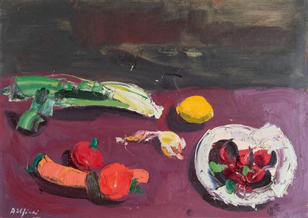 ATTILIO ALFIERI (Loreto 1904 - Milano 1992). 'Piatto', 1961. Olio su tela. H....