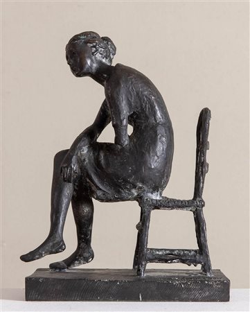 EROS PELLINI (Milano 1909 - Milano1993). 'Donna seduta'. Scultura in bronzo...