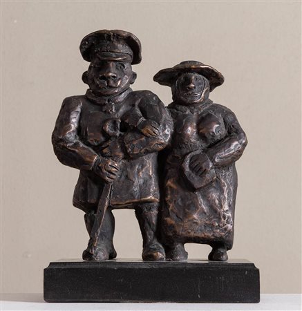 FRANZ BORGHESE (Roma 1941 - Roma 2005). 'Lui e lei'. Scultura in bronzo. H....