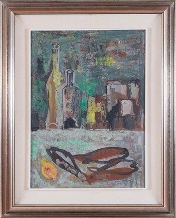 ALDO BORGONZONI (Medicina 1913 - Bologna 2004). 'Composizione' 1958. Olio su...