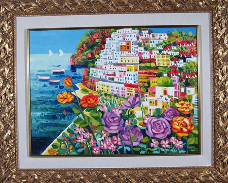 FACCINCANI ATHOS, "Positano e gioco di fiori"