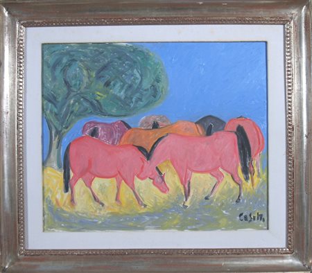 CESETTI GIUSEPPE, "Cavalli al pascolo", 1970