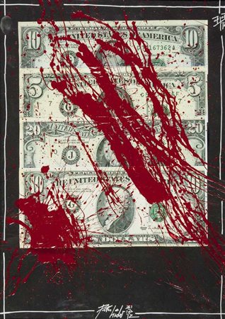 Peter Hide Blood Money Project, 2012 tecnica mista e collage su cartoncino...