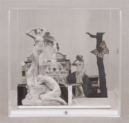 Vanni Cuoghi Giardino in bianco e nero, 2012 collage in diorama in teca di...
