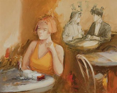 Giuliano Trombini Al caffè olio su tela Dimensioni : cm. 40x50 Firma in basso...