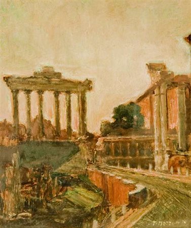 Tita Mozzoni Rovine di Roma, 1979 olio su tavola Dimensioni : cm. 35x30 Firma...