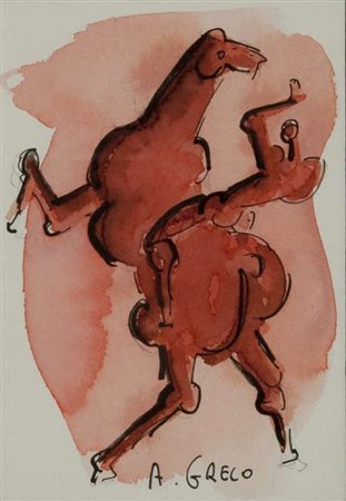 Aldo Greco Cavallo con cavalliere, anni '70 acquarello su carta Dimensioni :...
