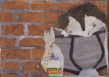 Raffaele Cesari Scorcio di pubblicità murale collage e tecnica mista su tela...