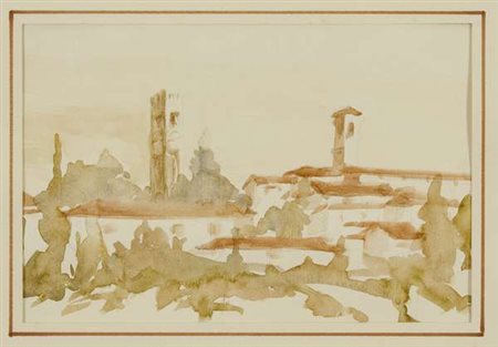 Artista del '900 Mondovì panorama, 1974 acquarello su carta Dimensioni : cm....